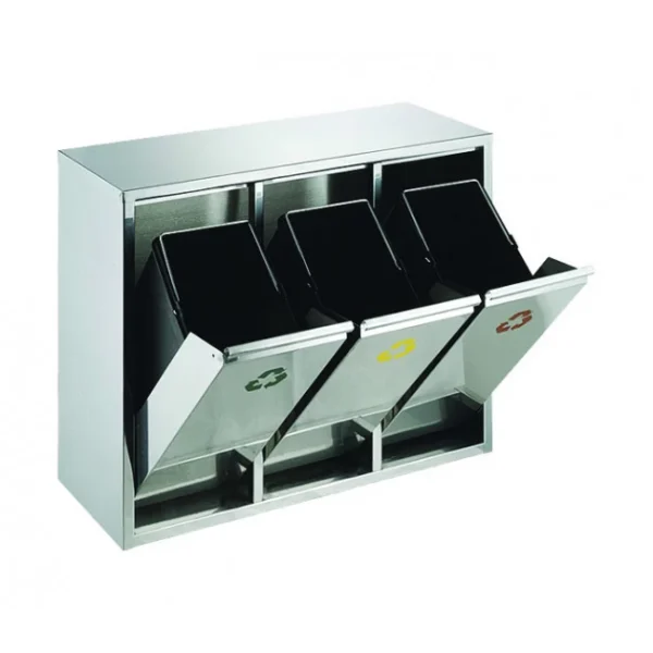 poubelle de tri sélectif 24 l triple compartiments en inox