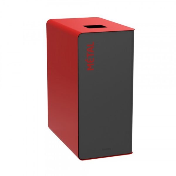 poubelle de tri métaux en acier gris / rouge cubatri