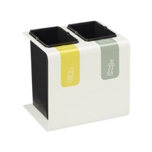 poubelle de tri sélectif 2 bacs en métal blanc tribu