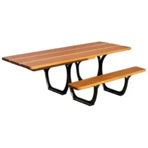 table pique nique pmr en bois lasuré chêne et acier