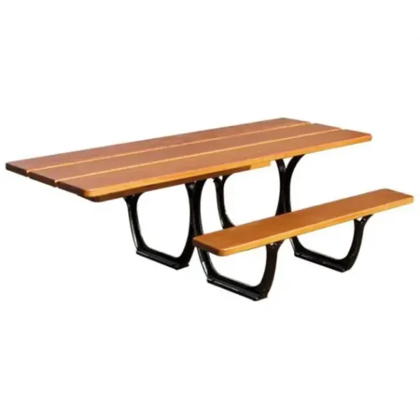 table pique nique pmr en bois lasuré chêne et acier
