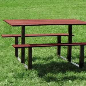 Table pique-nique en compact effet acajou et acier