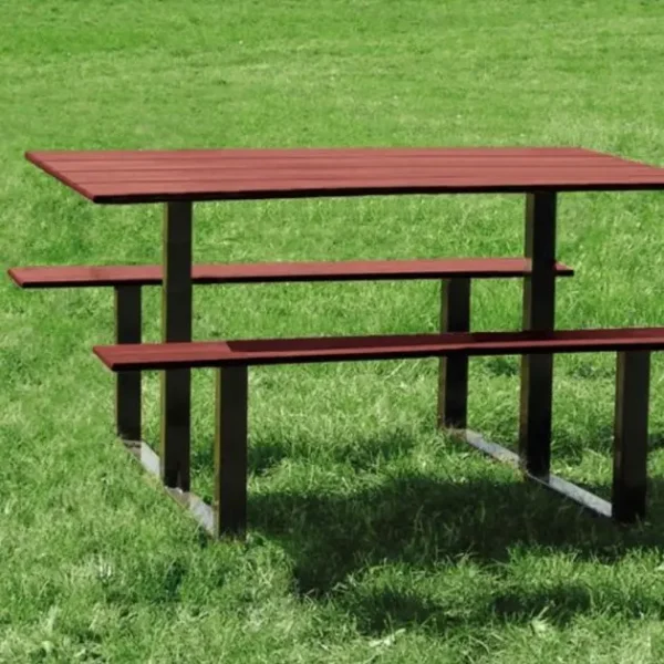 Table pique-nique compact effet acajou et acier