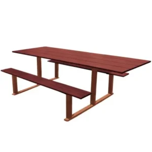 table pique nique pmr compact effet acajou et acier