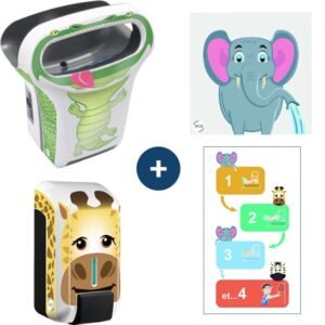 pack sèche mains à air pulsé automatique enfant et distributeur de savon exp'air kids jvd