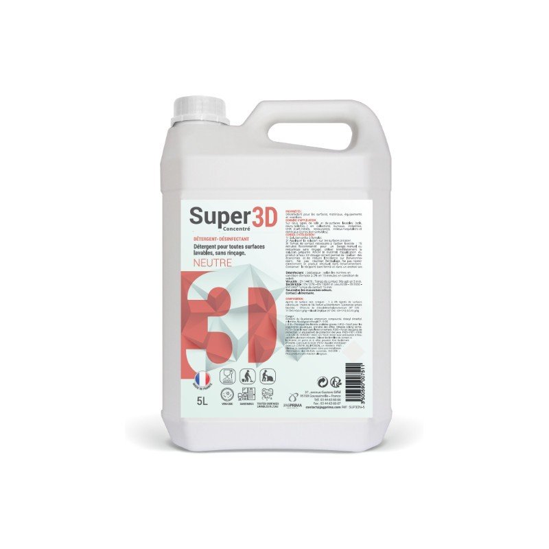 produit nettoyant désinfectant bactéricide, virucide 3D EN14476 sans rinçage bidon 5 L