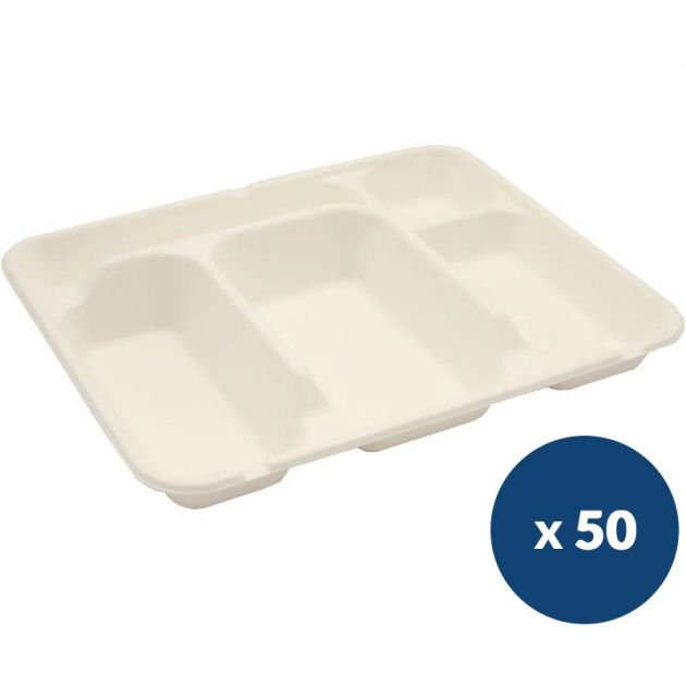 Plateau repas fibre de canne 5 compartiments x50