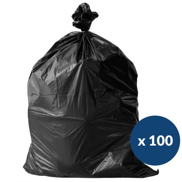 Sac poubelle gris noir lien classique Delcourt150 L - carton de 100