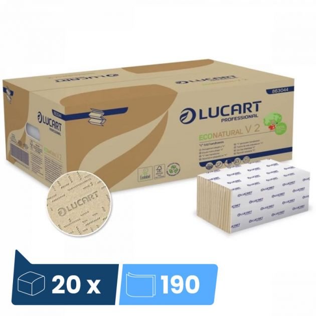 Essuie mains papier 2 plis en V Econatural 20 x 190 feuilles
