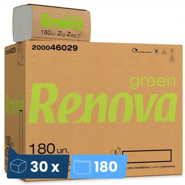 Essuie mains 2 plis pliage en V Renovagreen 30 x 180 feuilles