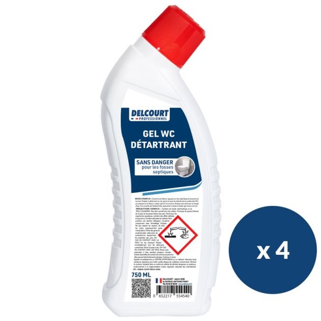 Gel WC détartrant désinfectant 750 ml Delcourt - lot de 4 flacons